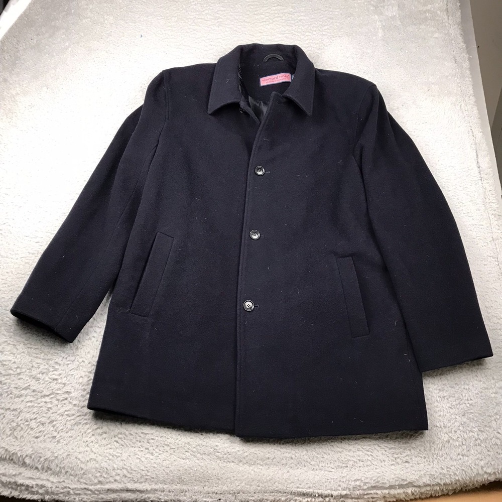 Vineyard‎ Vines Overcoat Mens XL Navy Wool/Cashmere Stretch Lined Car Peacoat